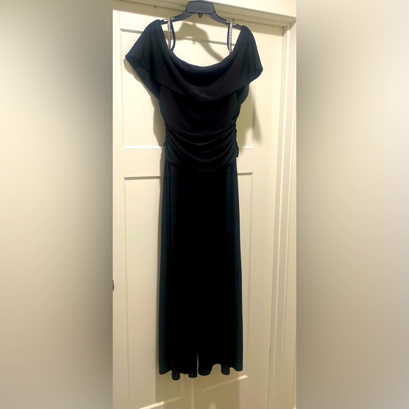 Ruched Bodice Jumpsuit w/ Cold Shoulder & Rhinestone Embellishments - Picture 2 of 6